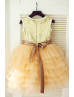 Gold Sequin Champagne Ruffled Tulle Knee Length Flower Girl Dress